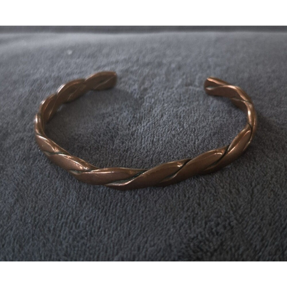Vintage Solid Copper Cuff Bracelet Twisted Braided Rope Southwest Unisex Boho 6”